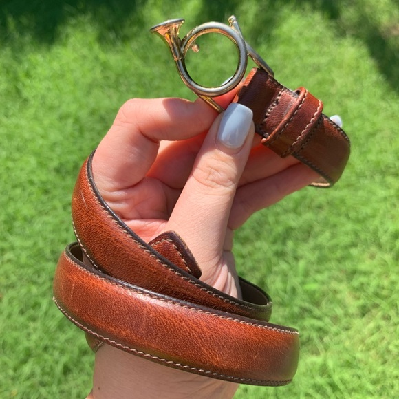 Vintage French Horn Buckle Leather Belt - Picture 10 of 16